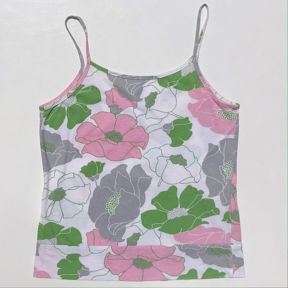 Linea Faux Wrap Top women M sleeveless Spaghetti Strap Floral white pink green - Picture 6 of 13